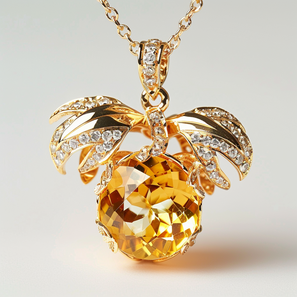 18K Gold Pendant with Yellow Sapphire and Diamond Accents