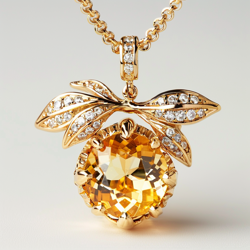 18K Gold Pendant with Yellow Sapphire and Diamond Accents