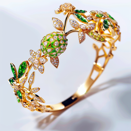 18K Gold Fruit-Themed Bracelet with Emerald and Yellow Sapphire Accents