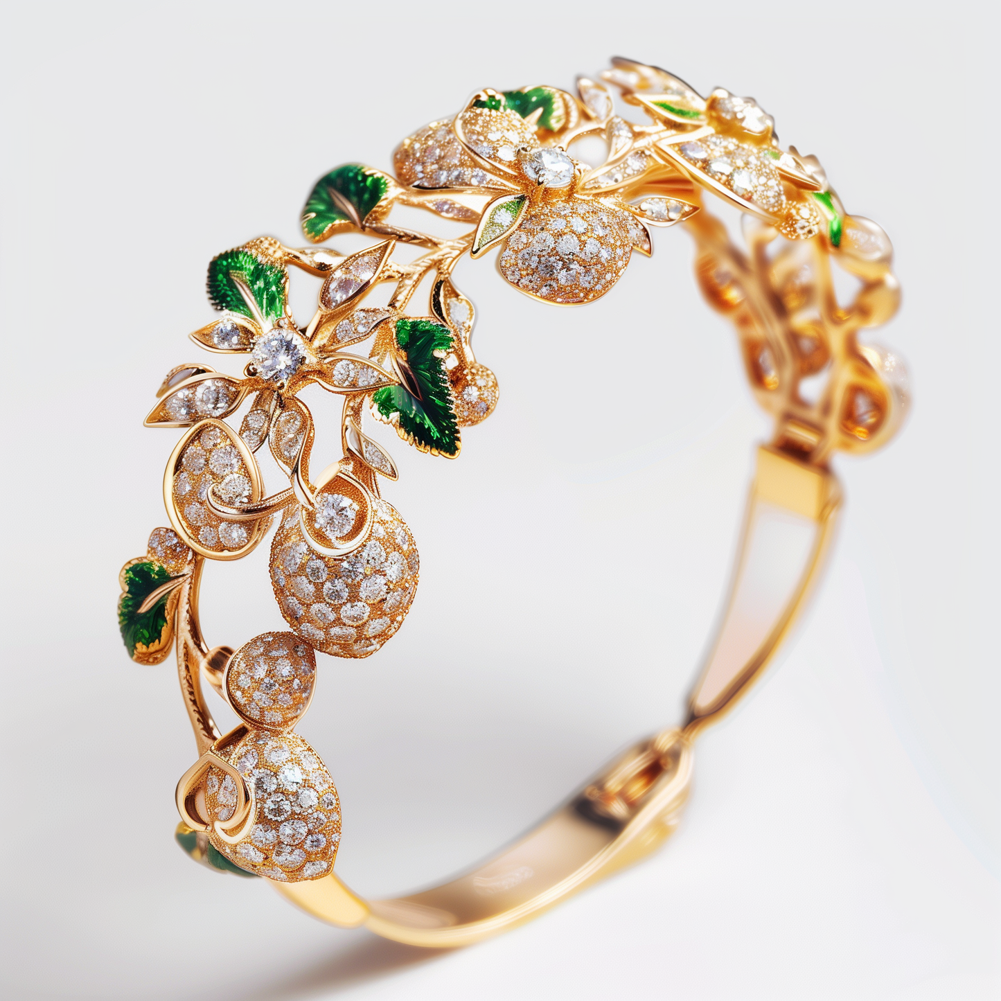 18K Gold Fruit-Themed Bracelet with Emerald and Yellow Sapphire Accents