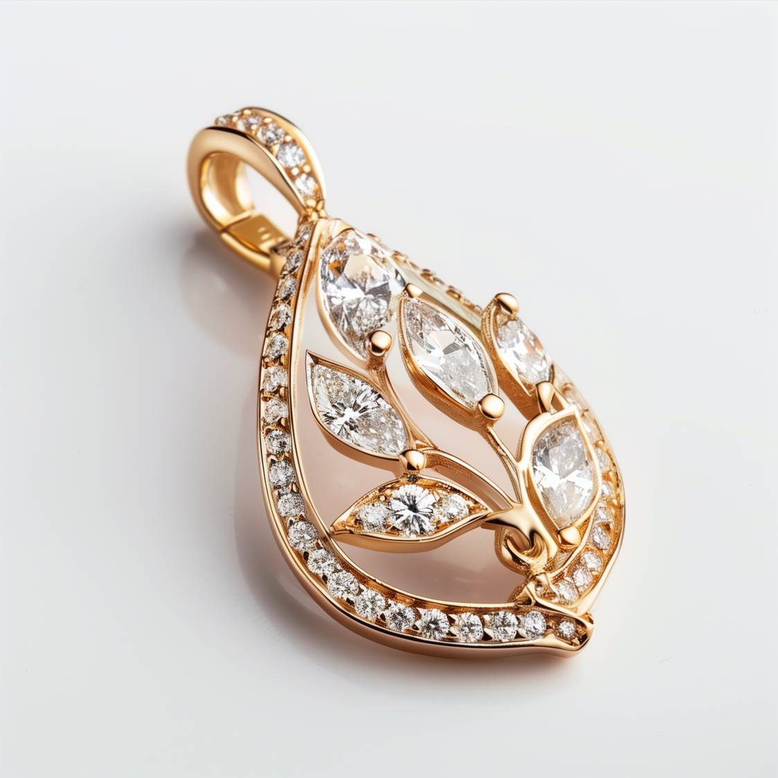 18K Gold Fruit-Shaped Pendant with Fancy White Diamond and Diamond Accents