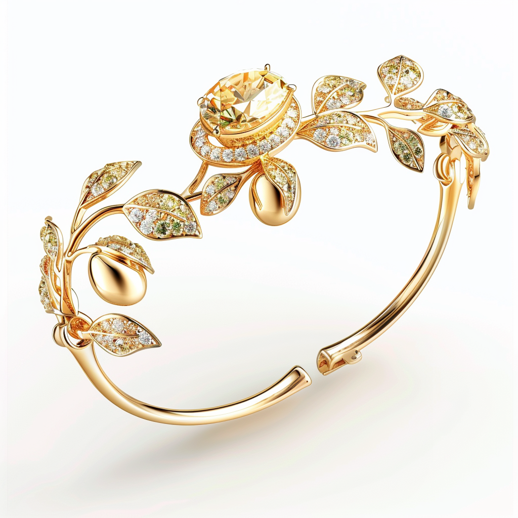 18K Gold Fruit-Themed Bracelet with Emerald and Yellow Sapphire Accents