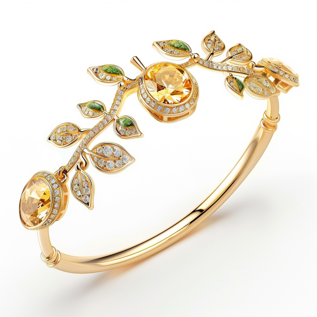 18K Gold Fruit-Themed Bracelet with Emerald and Yellow Sapphire Accents