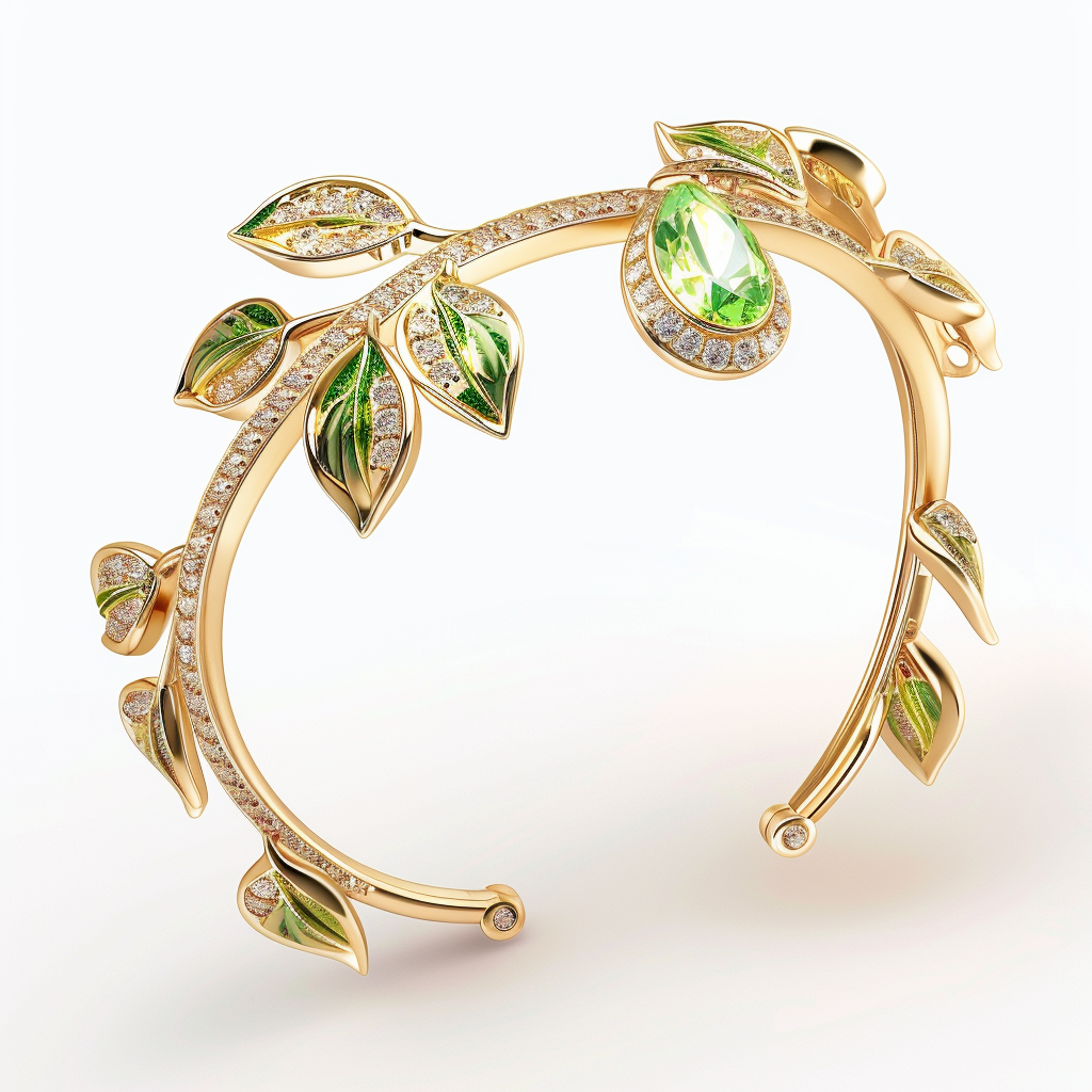 18K Gold Fruit-Themed Bracelet with Emerald and Yellow Sapphire Accents