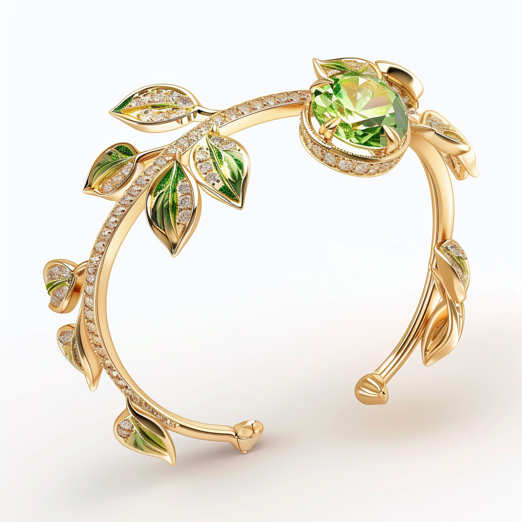 18K Gold Fruit-Themed Bracelet with Emerald and Yellow Sapphire Accents