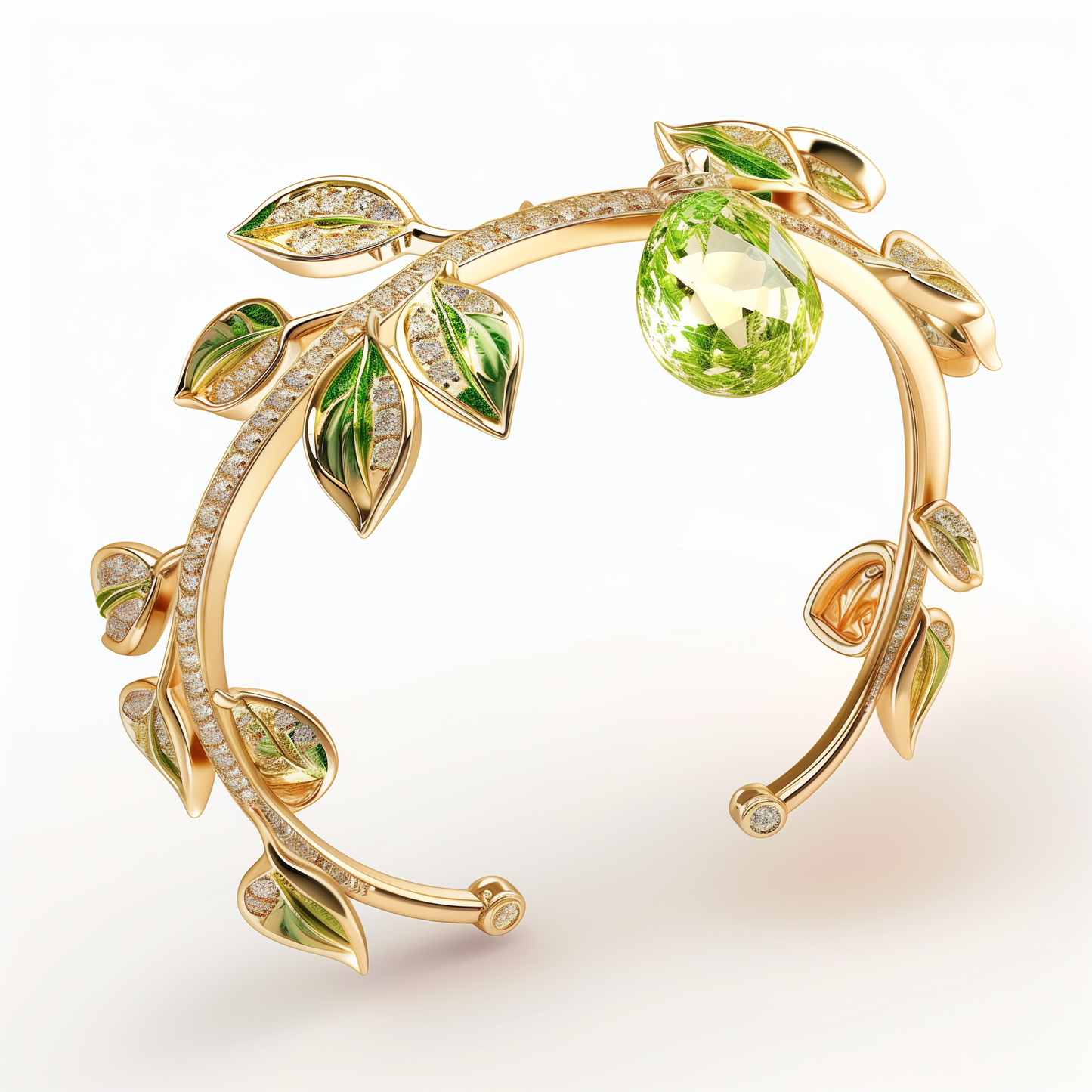 18K Gold Fruit-Themed Bracelet with Emerald and Yellow Sapphire Accents
