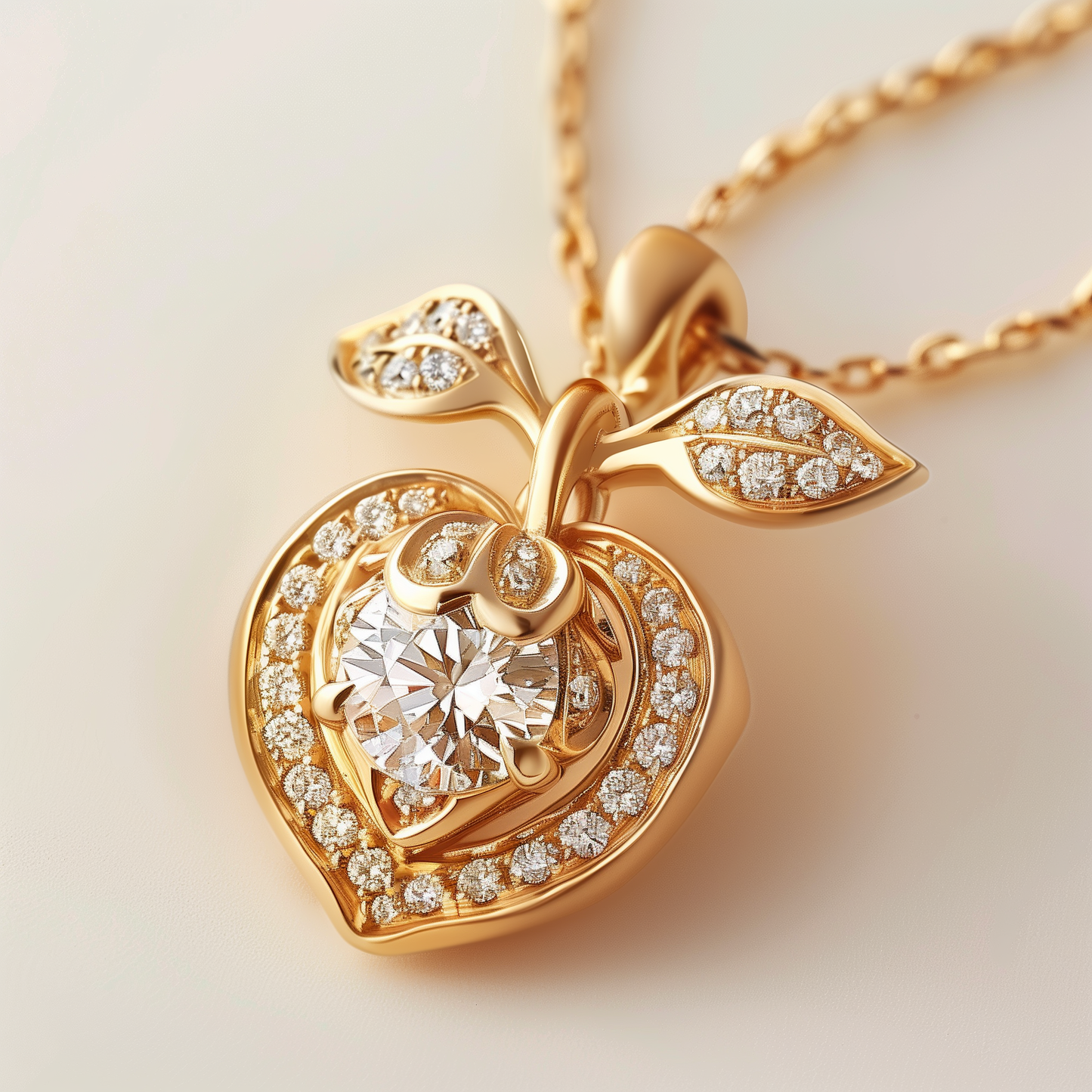 18K Gold Fruit-Shaped Pendant with Fancy White Diamond and Diamond Accents