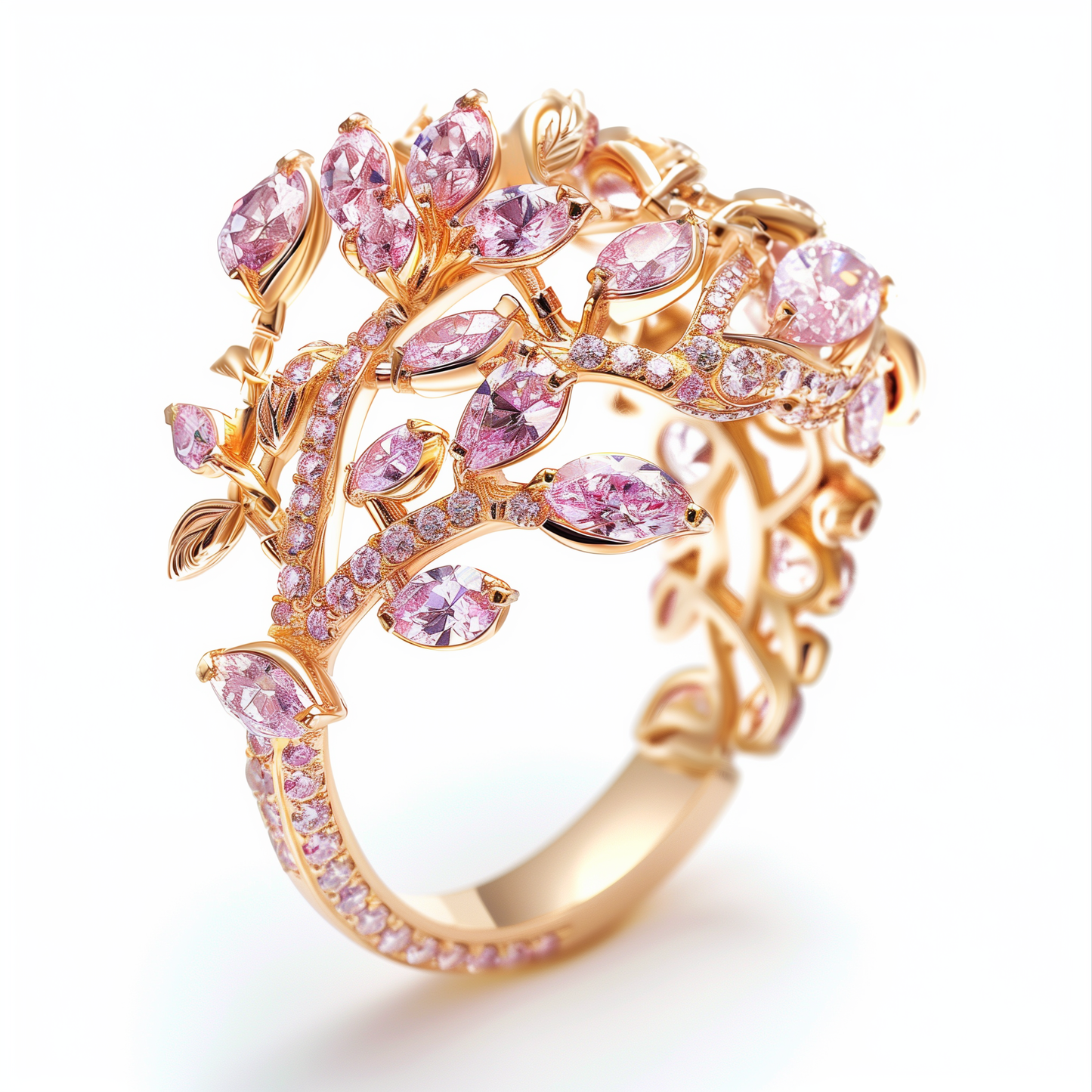 18K Gold Ring with Fancy Pink Diamond and Pink Diamond Accents