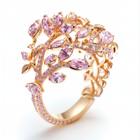18K Gold Ring with Fancy Pink Diamond and Pink Diamond Accents