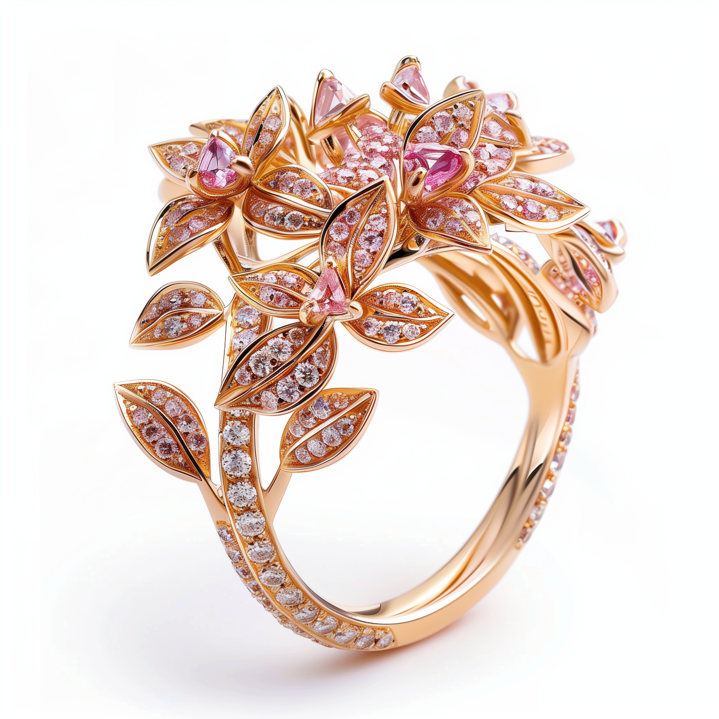 18K Gold Ring with Fancy Pink Diamond and Pink Diamond Accents